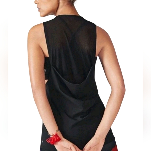 Fabletics NWT Sandy 2 In 1 Tank Black Size XSmall Semi Sheer Mesh No Bra - Picture 2 of 8
